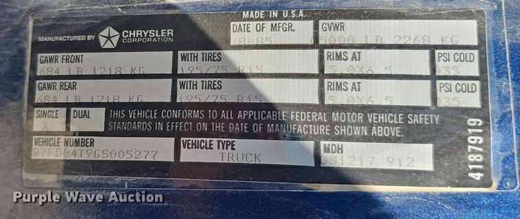 image for item DQ0128 1986 Dodge D100 Custom  pickup truck