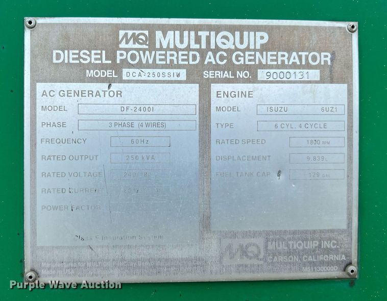 image for item DQ2141 Multiquip DCA-250SSIU  generator