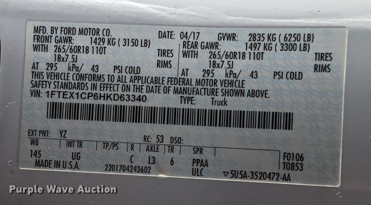 image for item DR6979 2017 Ford F150  SuperCab pickup truck