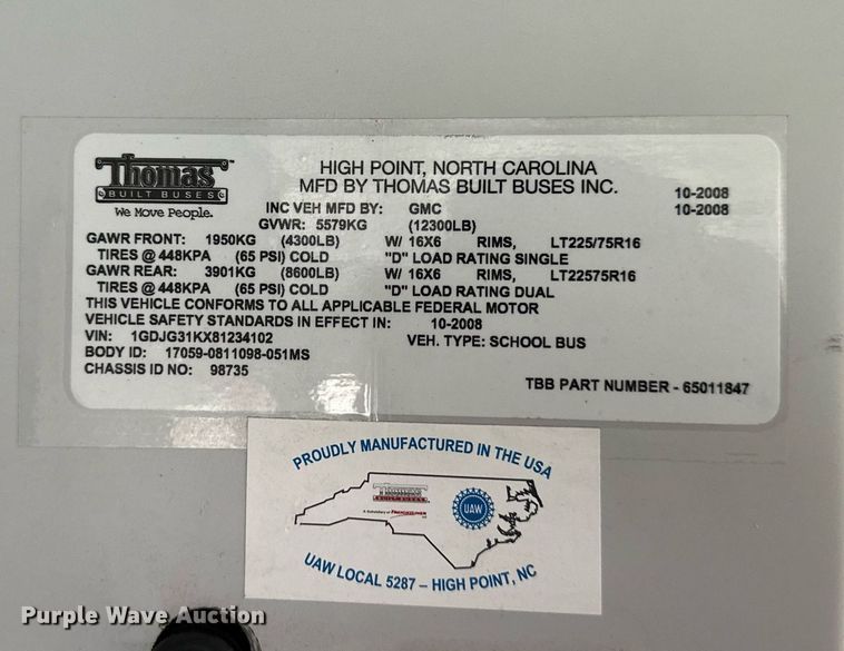 image for item DS2131 2008 Thomas Minotou  school bus