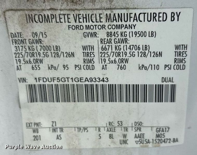 image for item DS2138 2016 Ford F550  truck cab and chassis