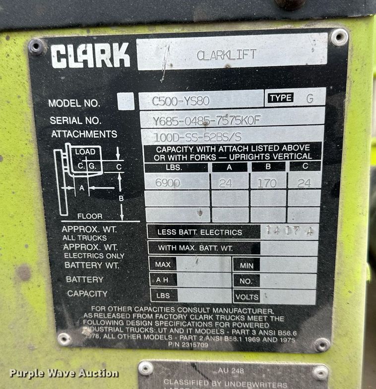 image for item DS2150 Clark C500-YS80  forklift