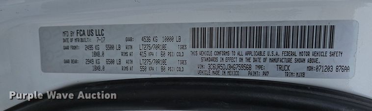 image for item DS6475 2017 Dodge Ram 2500  Crew Cab pickup truck