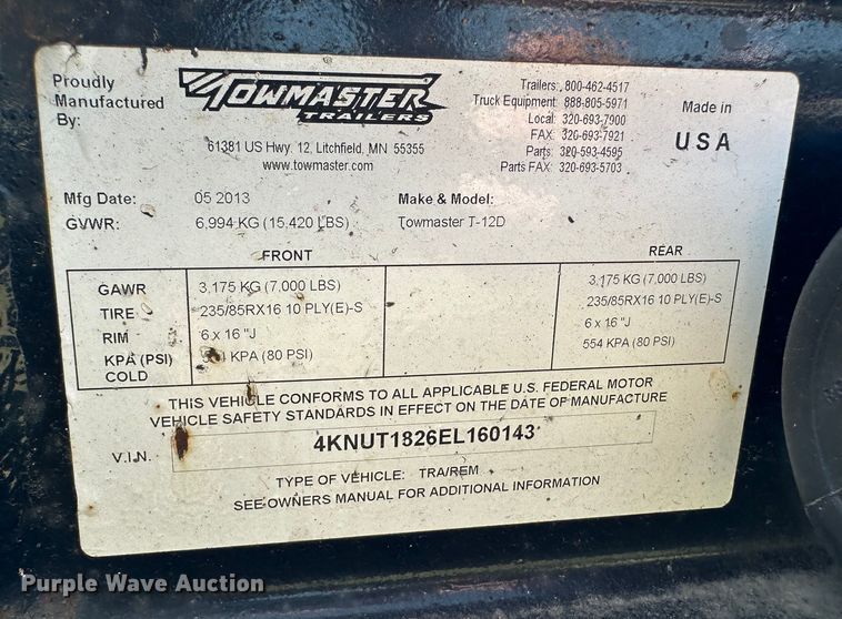 image for item JD9028 2017 Towmaster T-12D  equipment trailer