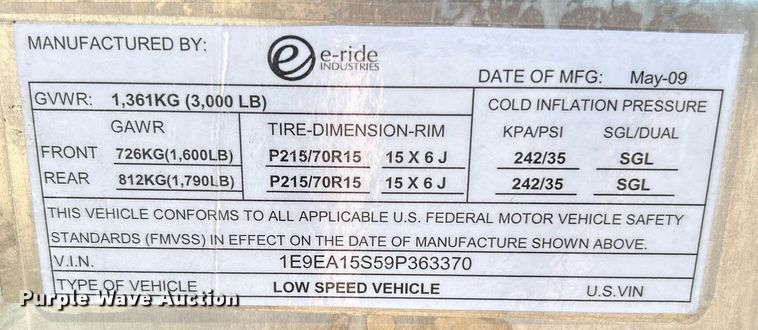 image for item JW9321 2009 E-Ride Industries  utility vehicle