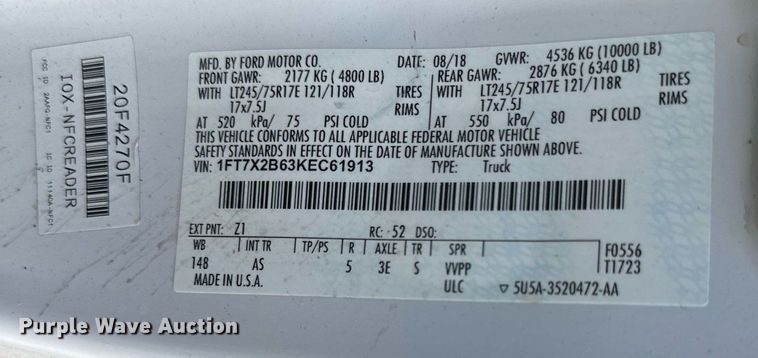 image for item KM9832 2019 Ford F250 Super Duty  SuperCab pickup truck