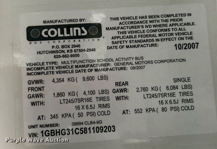 image for item KW9167 2008 Chevrolet Express G3500  school bus