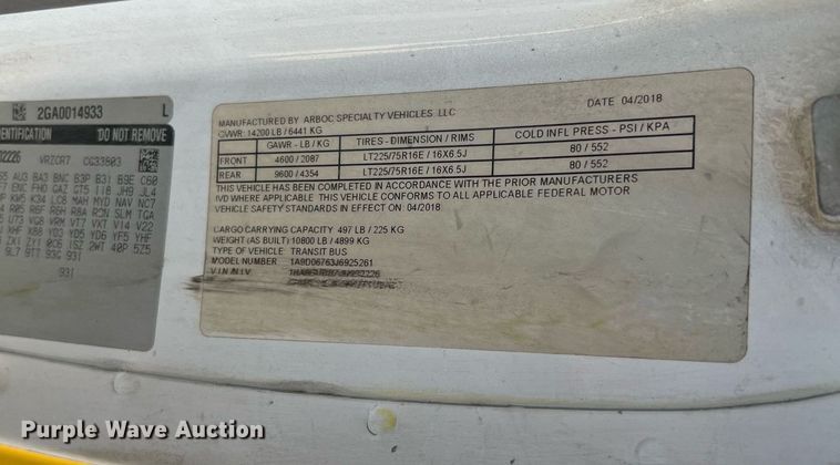 image for item LF9343 2018 Arboc Specialty Vehicles  shuttle bus