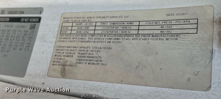 image for item LF9345 2017 Arboc Specialty Vehicles  shuttle bus