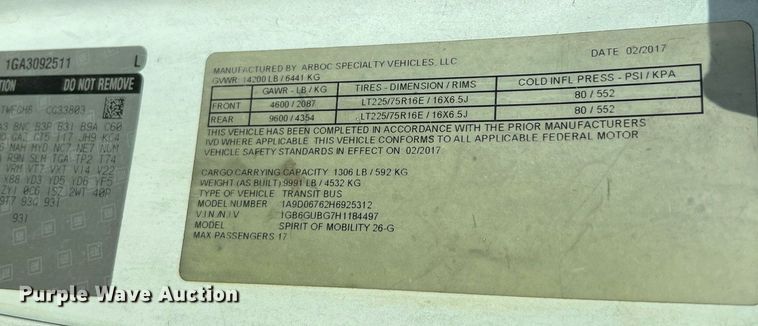 image for item LF9358 2017 Chevrolet Express G4500  shuttle bus