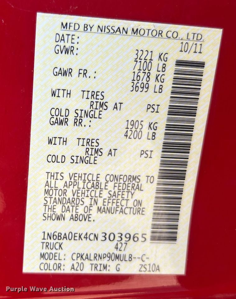 image for item LF9367 2012 Nissan Titan SV  pickup truck