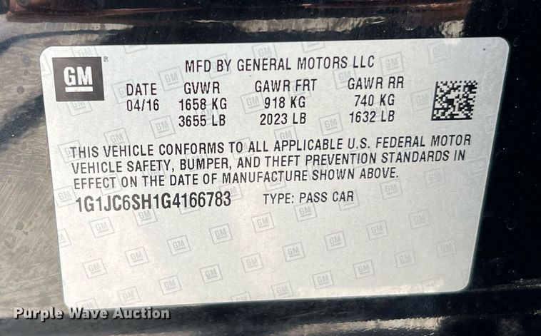 image for item LF9420 2016 Chevrolet Sonic LT