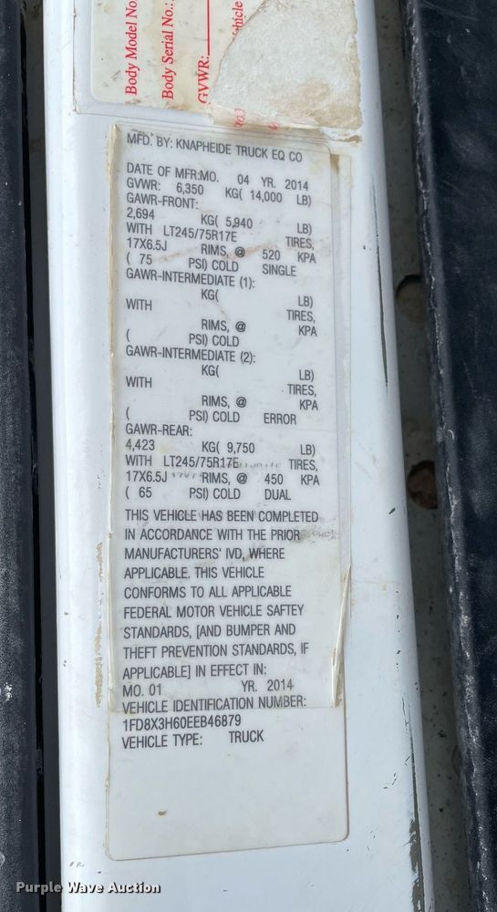 image for item LJ9787 2014 Ford F350 Super Duty XL  SuperCab utility bed pickup truck