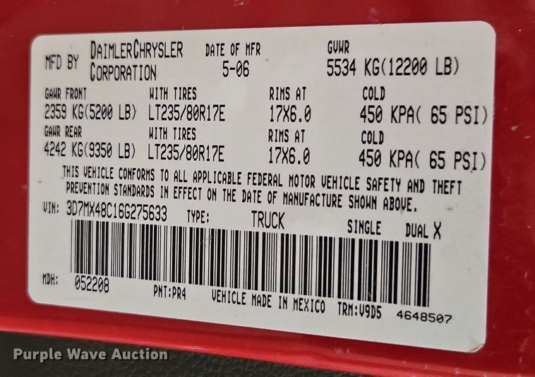 image for item LM9073 2006 Dodge Ram 3500  Crew Cab flatbed pickup truck