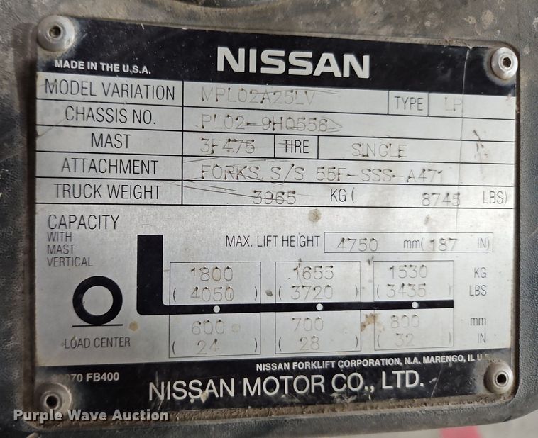 image for item LM9074 Nissan MPL02A25LV  forklift