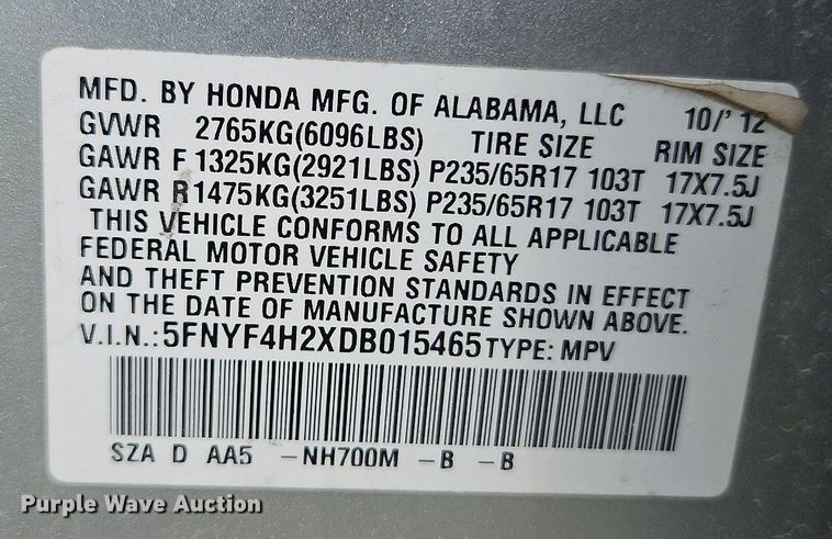 image for item LM9105 2013 Honda Pilot  SUV