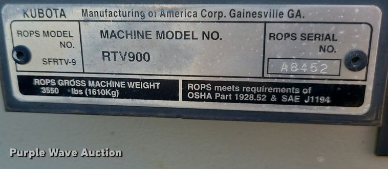 image for item LQ9052 2010 Kubota RTV 900  utility vehicle