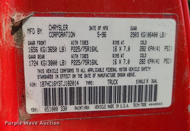 image for item MG9606 1996 Dodge Ram 1500  pickup truck