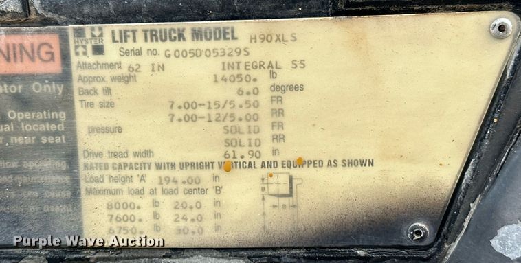 image for item ML9070 Hyster XL2  forklift