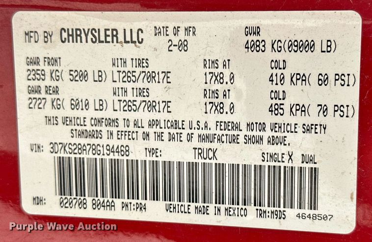 image for item ML9115 2008 Dodge Ram 2500HD  Quad Cab pickup truck