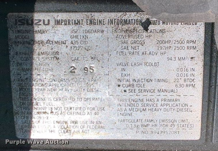 image for item MX9343 1995 Isuzu FRR  box truck