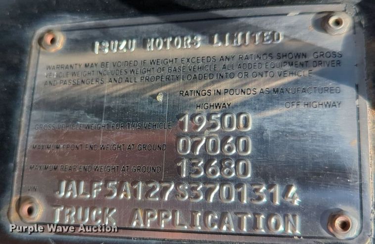 image for item MX9343 1995 Isuzu FRR  box truck