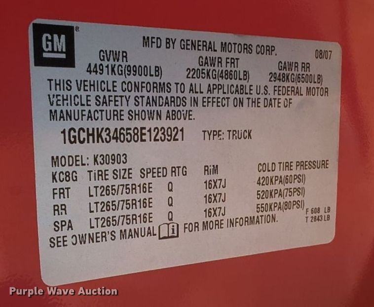 image for item MX9348 2008 Chevrolet Silverado 3500HD  pickup truck cab and chassis