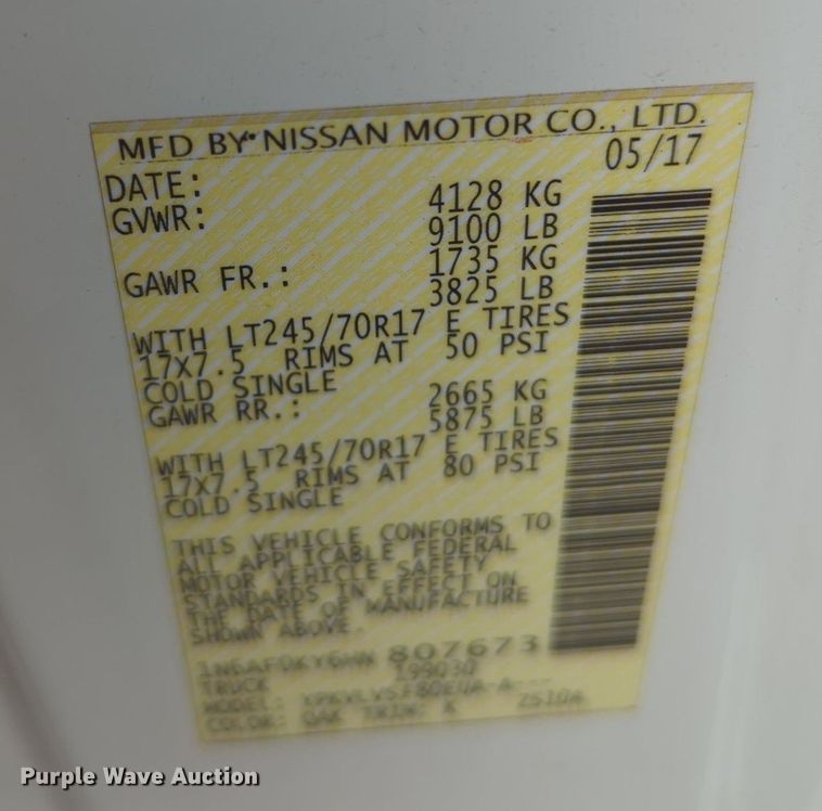 image for item MY9509 2017 Nissan NV2500HD  van