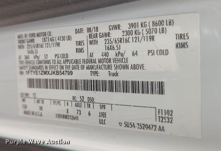 image for item MY9512 2018 Ford Transit 150  van