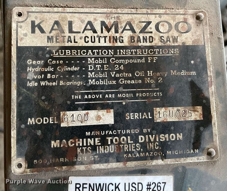image for item NH9753 Kalamazoo 610D  metal band saw