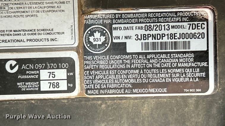 image for item NL9393 2014 Can-Am Maverick Max XRS  utility vehicle