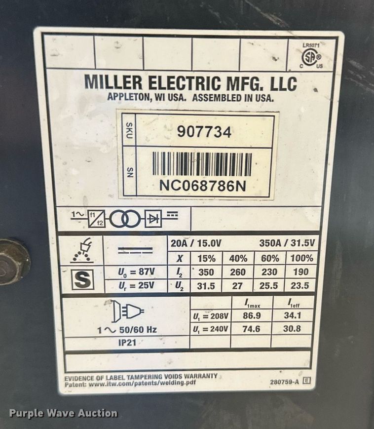 image for item NM9466 Miller Millermatic 255  welder