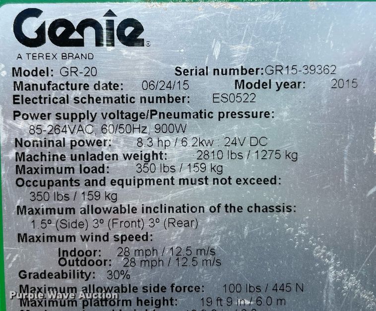 image for item NT9403 2015 Genie GR-20  vertical lift