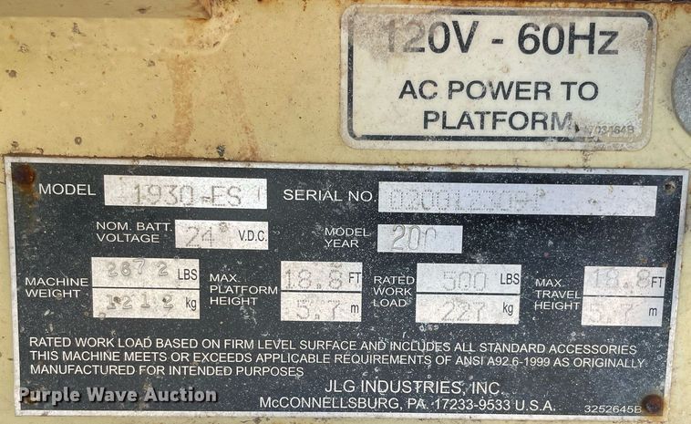 image for item NT9404 JLG 1930ES  scissor lift