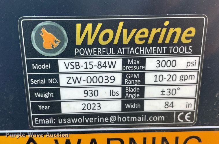 image for item NT9406 2023 Wolverine VSB1584W  skid steer dozer blade