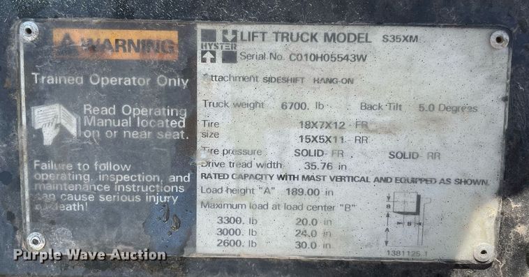 image for item NT9427 Hyster S35XM  forklift