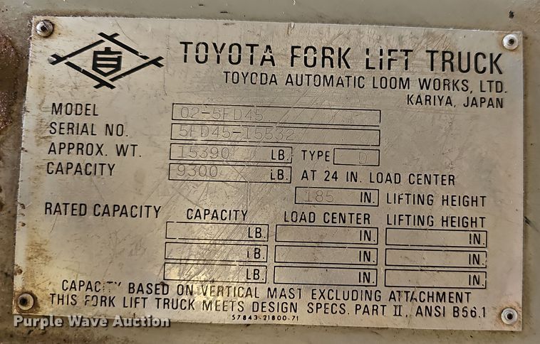 image for item NT9798 Toyota 02-5FD45  forklift