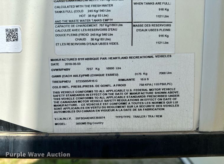 image for item OG9151 2019 Heartland Big Country  camper