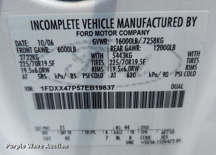 image for item OK9600 2007 Ford F450 Super Duty XL  utility / service truck