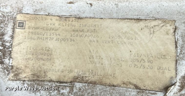 image for item OK9736 1993 Chevrolet C7  dump flatbed truck