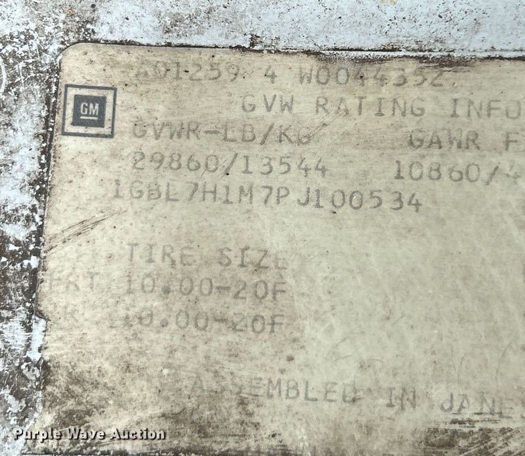 image for item OK9736 1993 Chevrolet C7  dump flatbed truck