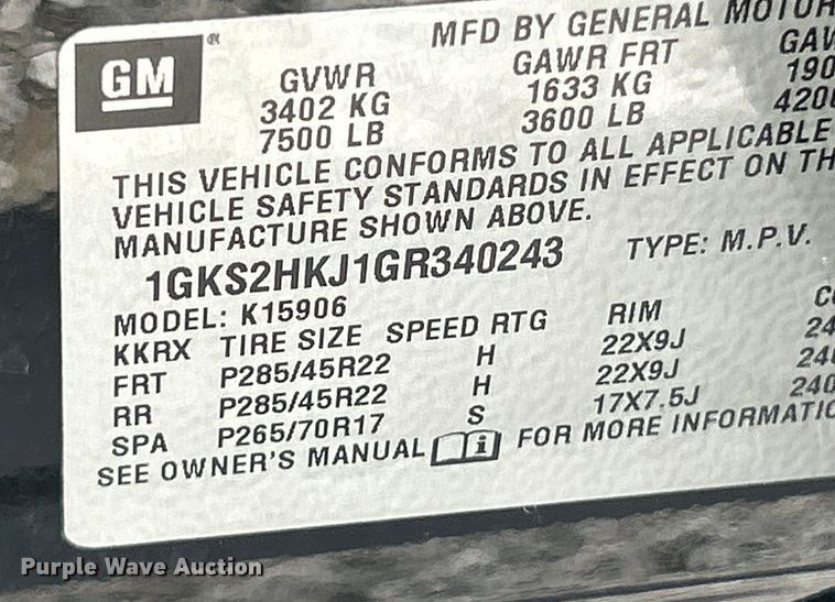 image for item OK9738 2016 GMC Yukon XL Denali  SUV