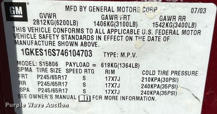 image for item OK9764 2004 GMC Envoy XL  SUV