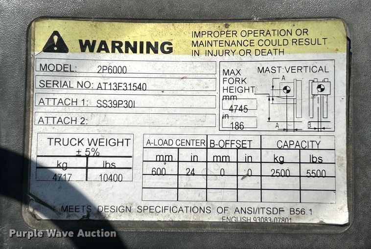 image for item OK9765 Caterpillar 2P6000  forklift