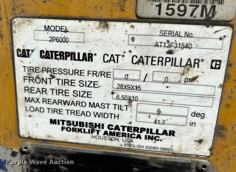 image for item OK9765 Caterpillar 2P6000  forklift
