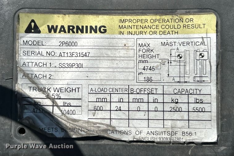 image for item OK9766 Caterpillar 2P6000  forklift