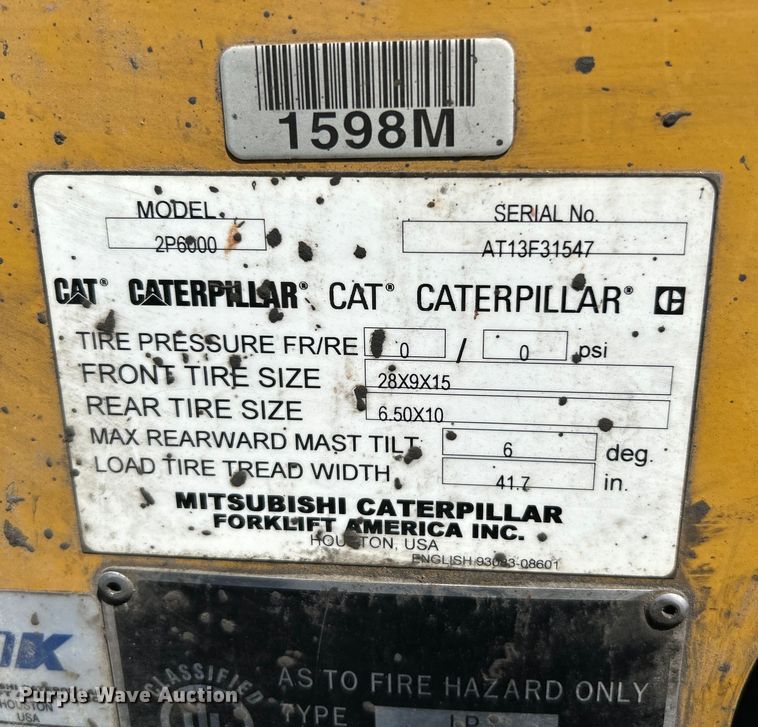 image for item OK9766 Caterpillar 2P6000  forklift