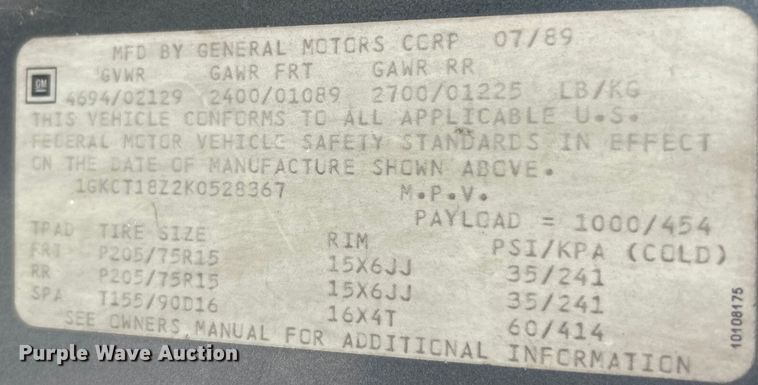 image for item OK9776 1989 GMC S15 Jimmy  SUV