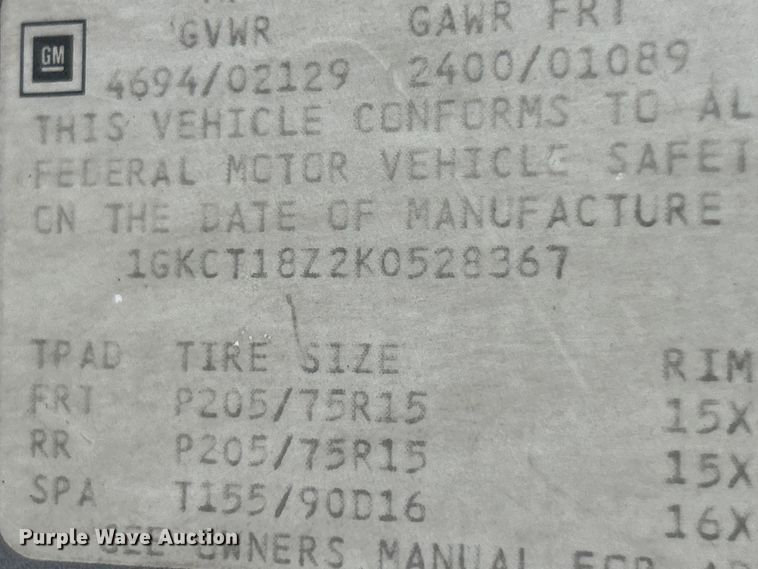 image for item OK9776 1989 GMC S15 Jimmy  SUV