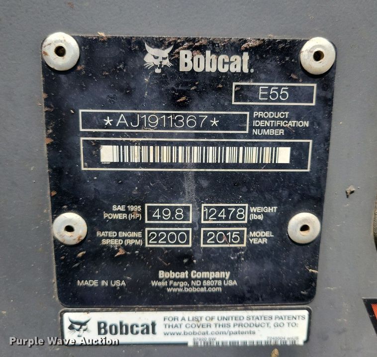 image for item DA7237 2015 Bobcat E55  mini excavator